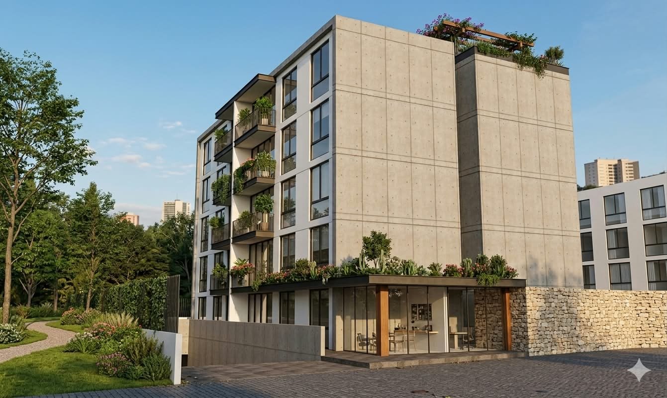 Residencial contemporáneo rodeado de vegetación